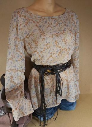Шифоновая блуза пастель uniqlo. персиковая туника в цветочек. нежная длинная кофточка uniqlo6 фото