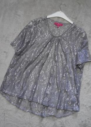 Летняя красивая гипюровая ажурная блузка с серебристым напылением короткий рукав размер 16-182 фото