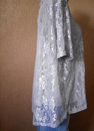 Летняя красивая гипюровая ажурная блузка с серебристым напылением короткий рукав размер 16-183 фото