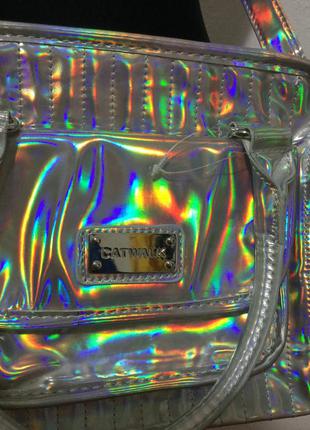 Флуресцентная фирменная стильная голографическая очень вместительная сумка