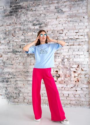 Штани-кльош від стегна трикотаж малинові дівчинці зростання 140-176