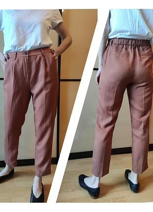 Теракотові укорочені брюки з защипами slouch слоуч