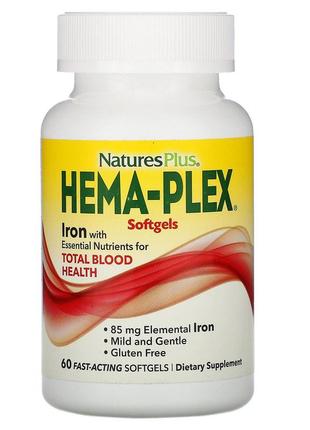 Витаминный комплекс nature's plus hema-plex iron железо. 85 мг, 60 капсул1 фото