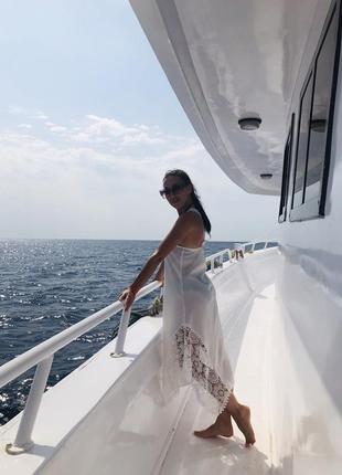 Белое платье сарафан парео  парэо для моря с выбитым кружевом2 фото