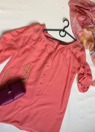 Летняя  розовая рубашка удлинённая хлопок 100%