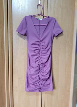 Красивое тёмно-пудровое платье, присборенное сиреневое платье зара, сукня zara