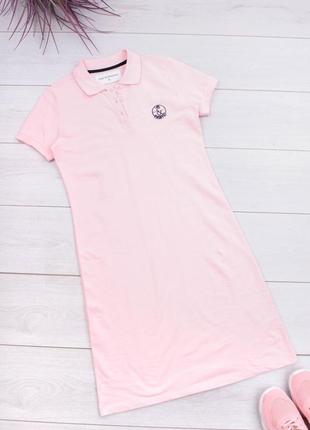 Стильное розовое пудра платье поло с воротником