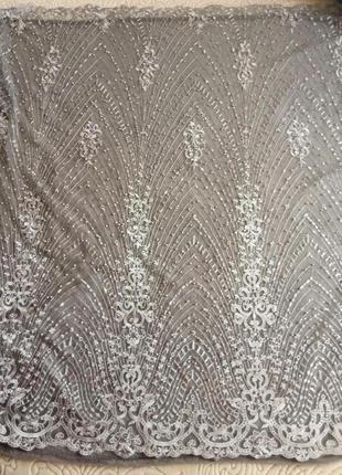 Отрез ткани, сетка, гипюр, бисер, вышивка, царская