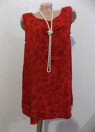 Блузка удлиненная без рукавов красная в узоры фирменная m&s mode размер 501 фото
