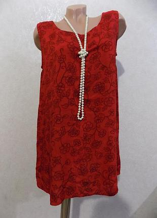 Блузка удлиненная без рукавов красная в узоры фирменная m&s mode размер 50