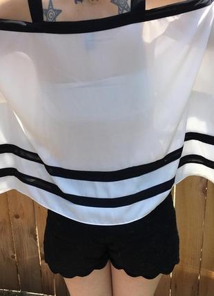 Блуза оверсайз "кимоно"c контрастной отделкой на бретелях