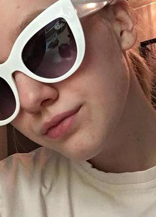 Трендовые очки окуляри солнцезащитные солнце кошечки кошачий глаз белые