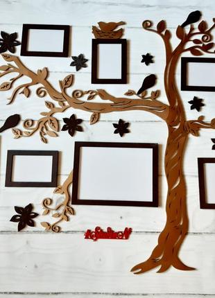 Панно дерево с декором и фо орамками 180э150 см7 фото
