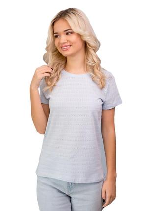 Женская хлопковая повседневная футболка голубого цвета наталюкс 87-2326