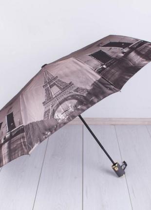 Стильный коричневый зонт с рисунком ночной город3 фото