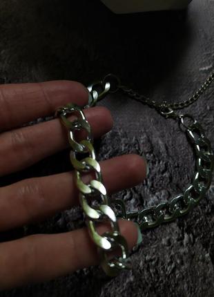 Трендовая серебристая серебрянная цепь на шею,чокер из цепи, цепочка крупная 🖤7 фото
