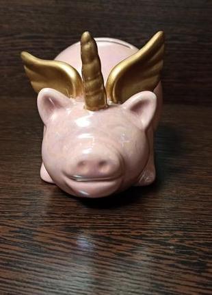 Свинка - скарбничка рожевий єдиноріг. кераміка.6 фото