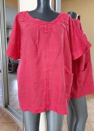 З кишенею 💯% лляної блузон великого розміру