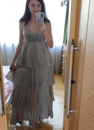 Красивое, натуральное длинное платье с воланами👗💕