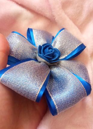 Серебристо-синий бант, стильное украшение для волос на заколке-уточке2 фото