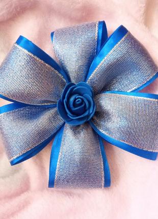 Серебристо-синий бант, стильное украшение для волос на заколке-уточке1 фото