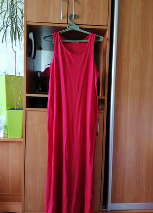 Довге трикотажне плаття в підлогу сарафан яскравого червоного кольору2 фото