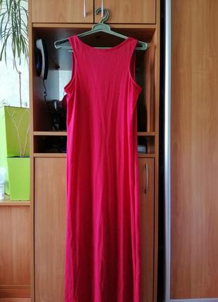 Длинное трикотажное платье в пол сарафан яркого красного цвета