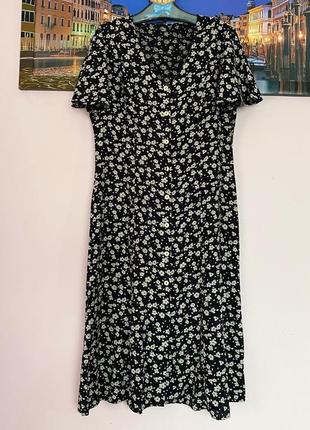 Легкое женственное натуральное миди-платье на пуговицах в цветочный принт1 фото