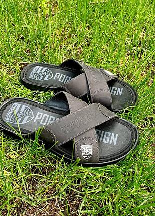 Кожаные, мужские шлепки