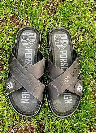 Кожаные, мужские шлепки3 фото