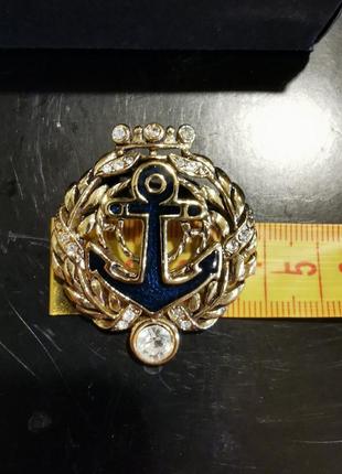 Велика вінтажна американська брошка емаль danecraft якір корона герб кристали, стрази6 фото