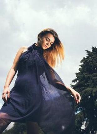 Дизайнерское миди платье с шифоновой накидкой