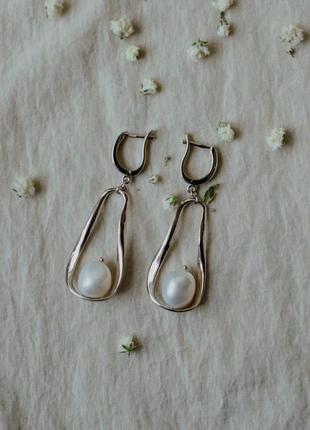 Срібні сережки з перлинами бароко2 фото
