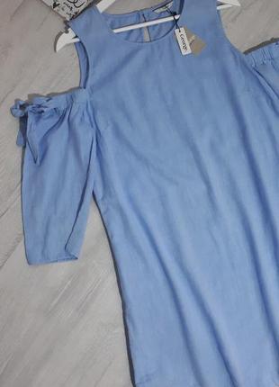 Хлопковое платье george/платье свободного фасона/платье с открытыми плечами.голубой сарафан6 фото