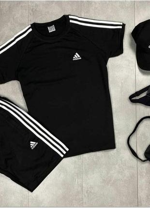 Чоловічий спортивний костюм adidas чорний футболка шорти, літній набір для хлопця5 фото