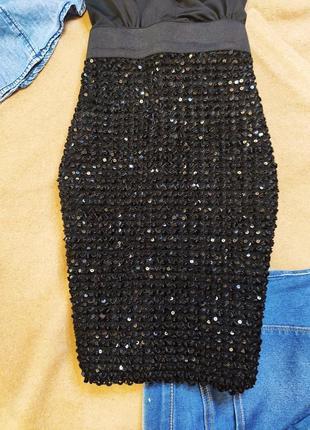 Ax paris платье чёрное по фигуре бандажное резинка с пайетками карандаш футляр с вырезом6 фото