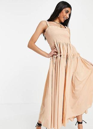 Натуральный хлопок! asos luxe design, nude, бежевый сарафан!