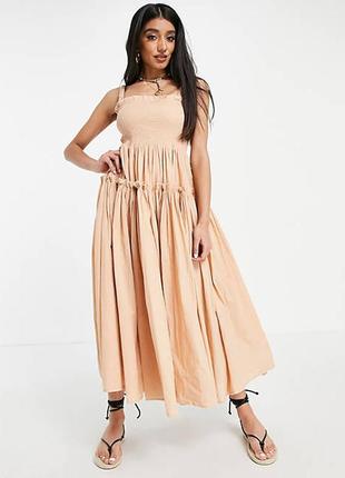 Натуральный хлопок! asos luxe design, nude, бежевый сарафан!4 фото