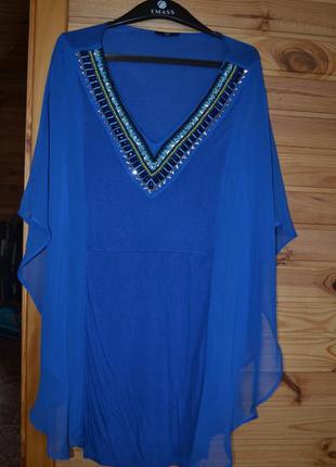 Натуральное платье с камнями h&m! цвет синий электрик.1 фото