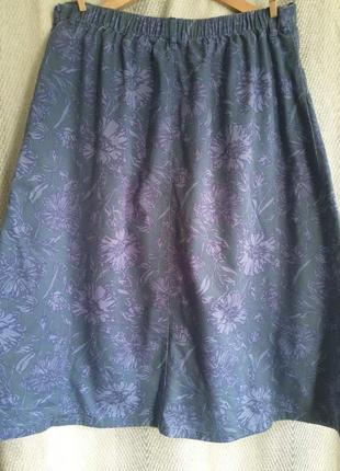 100% коттон. длинная джинсовая женская  юбка цветочный принт. на резинке большой размер. батал.2 фото