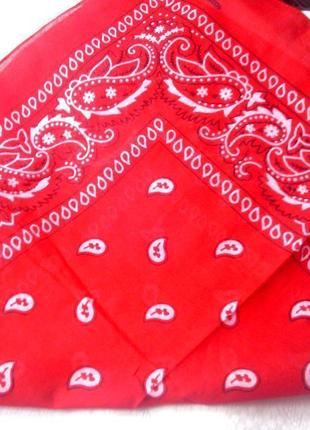 Красная бандана хлопок небольшой платок косынка модная повязка5 фото