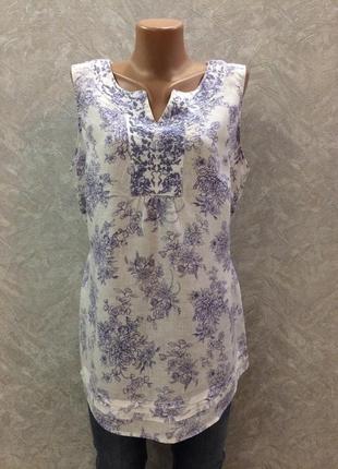 Майка 100% лён в цветы marks&spencer