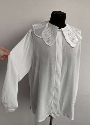 Блуза винтаж вискоза атласный ворот вышивка ришелье3 фото