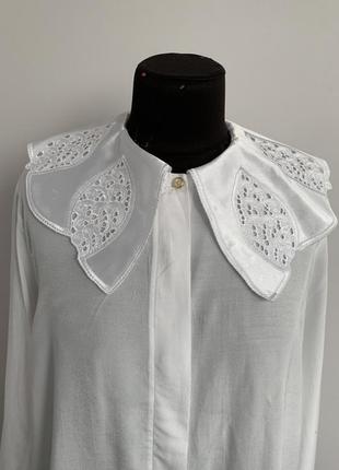 Блуза винтаж вискоза атласный ворот вышивка ришелье2 фото