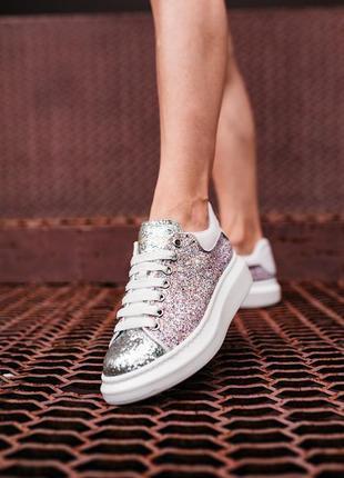 Кроссовки женские александр маквин alexander mcqueen lace-up glitter-leather