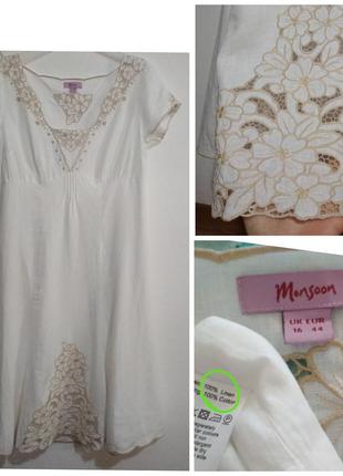 100% льон котон прошва фірмове натуральне лляне біле плаття міді вишивка шиття рішельє