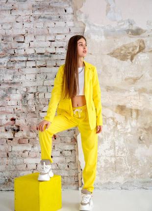 Повседневный льняной костюм желтый девочке-подростку рост 140-176
