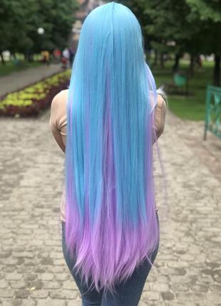 Перука довгий широ, 100 см, синій з фіолетовим, косплей, аніме, для фотосесії, хеллоуїн