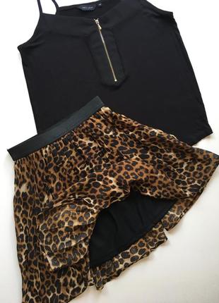 Короткая плиссированная юбка на резинке звериный принт леопард4 фото
