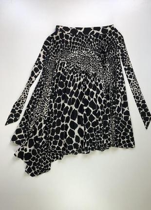 Длинная асимметричная  плиссированная плиссе юбка звериный принт леопард10 фото